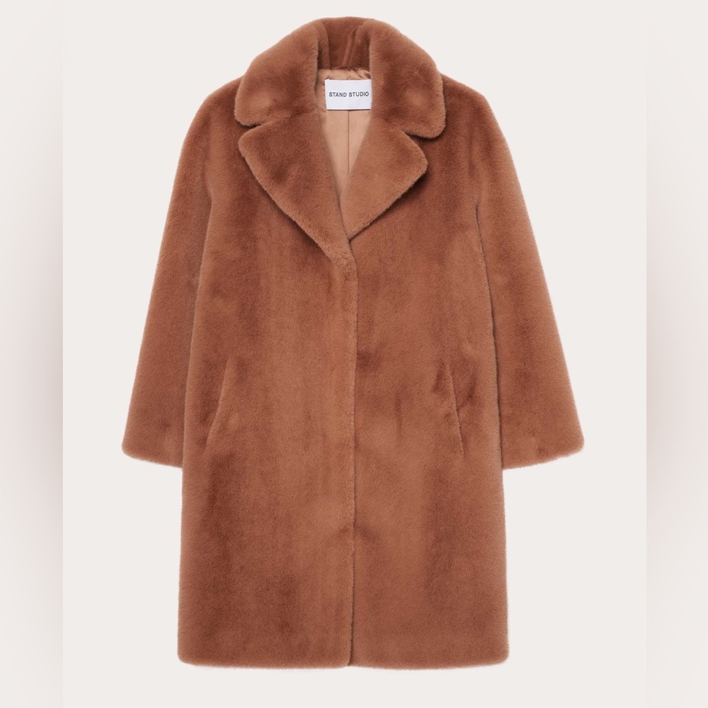 STAND Studio Brown Faux Fur Coat, Medium